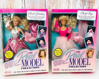 Vintage Real Model Collection fashion doll, Christie Brinkley doll, Cheryl Tiegs doll, MIB model dolls, Matchbox 54611, Matchbox 54612, 1989