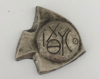 Vintage Pewter Ichthus Fish Paperweight, Christian Desk Decor