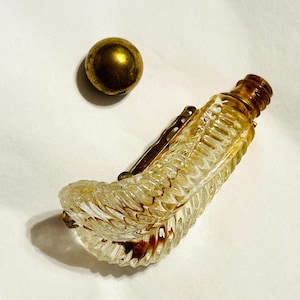1939 Les Plumes (The Feathers) Pin, Brooch, Lucien Lelong, Eau de Parfumerie, Empty Bottle, 2 brooches, Romantic gift, pressed glass, bronze