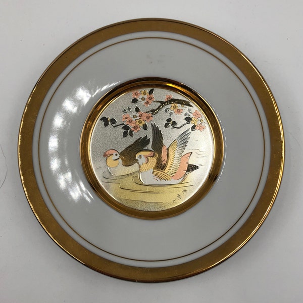 Vintage Japanese Chokin Decorative Plate, 6”, gold trim, Japanese china plate, Japanese wall hanging, mint condition plate, ducks wall decor