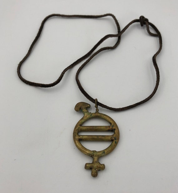 Mid Century by HaikuCalifornia Geometric light green and brown double square pendant necklace with bronze chain.