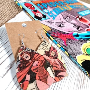 Custom Superhero Earrings - Choose Your Character - Vintage Comic Book Wooden Earrings - Superhero Jewelry - Gifts for Women - Mother&#39;s Day