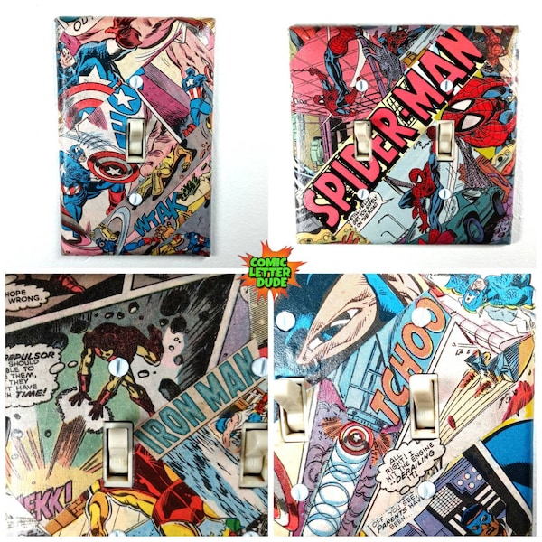 Custom Superhero Light Switch Cover - Choose Your Character - Light Switch Cover Made with Real Comic Books - Kids Room - Superhero Decor