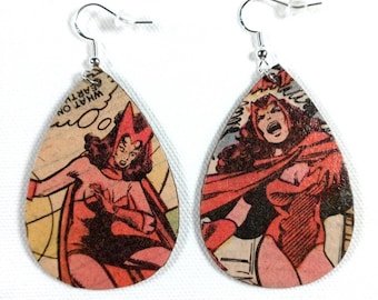 Wanda Scarlet Witch Comic Book Earrings - Wanda Vison - Marvel Avengers - Marvel Gifts for Her - Superhero Wedding Gift- Bridesmaid Gift