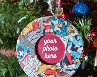 Handmade Captain America Comic Book Ornament - Custom Made to Order Captain America Christmas Tree Ornament - Captain America Gift - Xmas