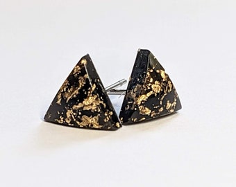 Small resin triangle stud earrings with stainless steel post