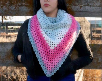 Pink and Gray Crochet Shawl