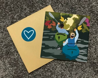 Kayak Canoe Couple Valentines Day Greeting Card, Anniversary Adventure Gift