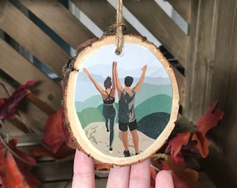 Hiking Valentine's Day Holiday Handmade Wood Ornament , Anniversary Adventure Gift