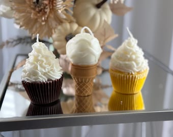 Dessert Candle – Cupcake or Ice Cream Candle – Whipped Soy Wax – Scented or Unscented – Bakery-Inspired Gift – Handmade Novelty Candle