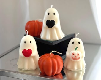 Ghost Candle  – Halloween Decor – Orange & White Ghost Candles – Spooky Fall Aesthetic – Cute Halloween Gifts