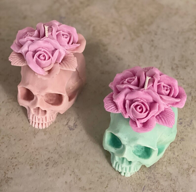 Sugar Skull Scented Candle Pastel Skull Candle Wax Handmade Etsy