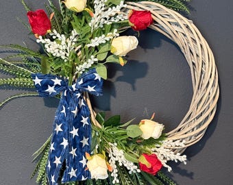 4th July wreath, Patriotic wreath for front door, Independence day wreath, America star decor