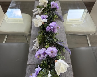 Magnolia Lavender Garland: Elegant Faux Floral Summer Centerpiece