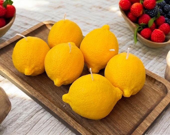 Lemon Candle, Shaped Candle, Unique Home Decor Gift, Gift for her, Mothers Day gift, Fruit candle, Scented decorative candle, Soy wax candle