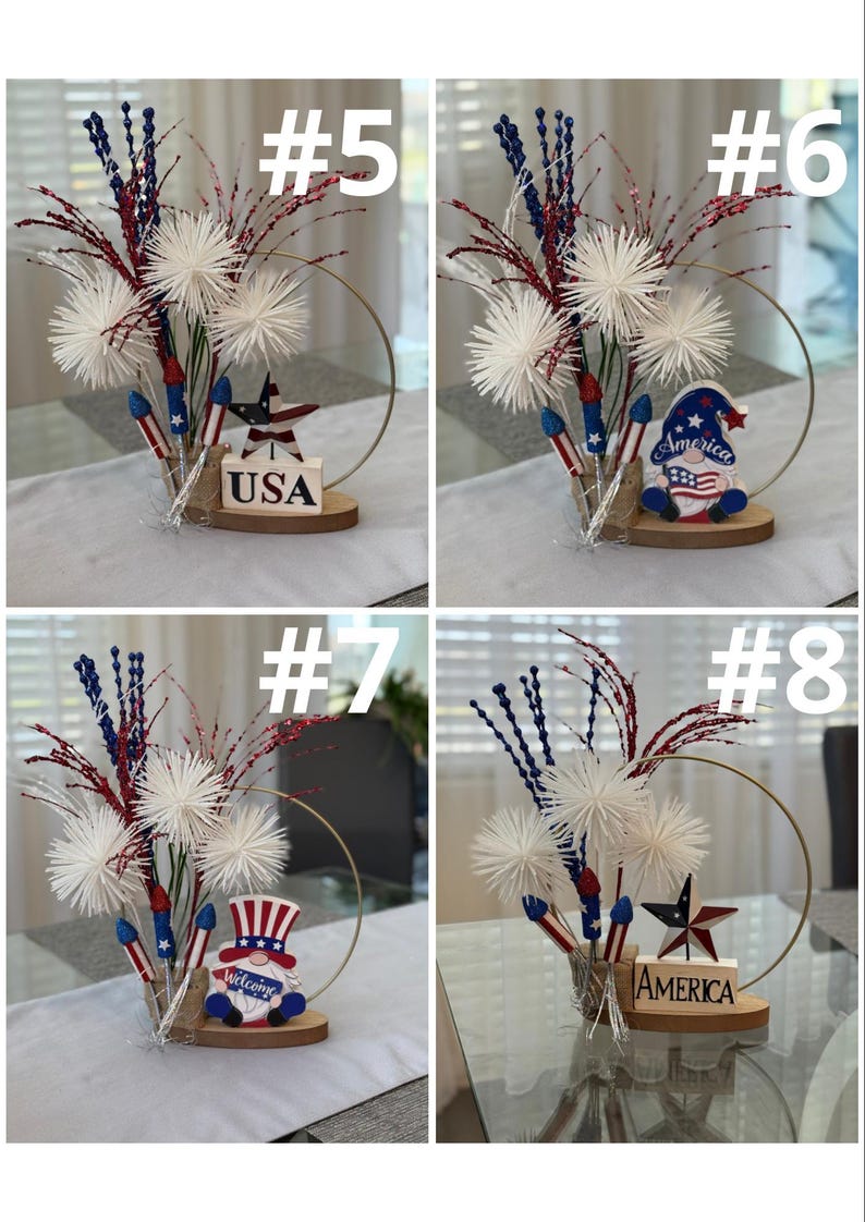 Patriotic centerpiece for table, Red white and blue, Americana decor, USA decor, 4th of July, American flag decor, firework decorations image 7