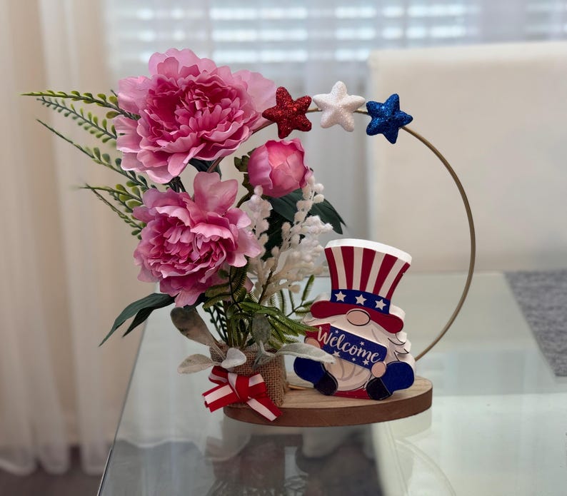 Patriotic centerpiece for table, Red white and blue, Americana decor, USA decor, 4th of July, American flag decor, firework decorations image 9