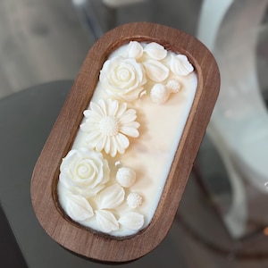 Flower candle, Floral Dough Bowl Candle, Floral candle bowl, Unique Home Decor Gift, Handcrafted Botanical candle, Gift for her