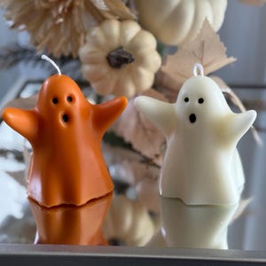 Ghost Candle  – Halloween Decor – Orange & White Ghost Candles – Spooky Fall Aesthetic – Cute Halloween Gifts