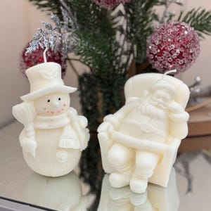 Handmade Soy Wax Christmas Candle Set: Santa & Snowman Holiday Decor