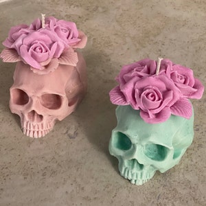 Sugar skull scented candle, Pastel skull candle wax handmade, Goth candle