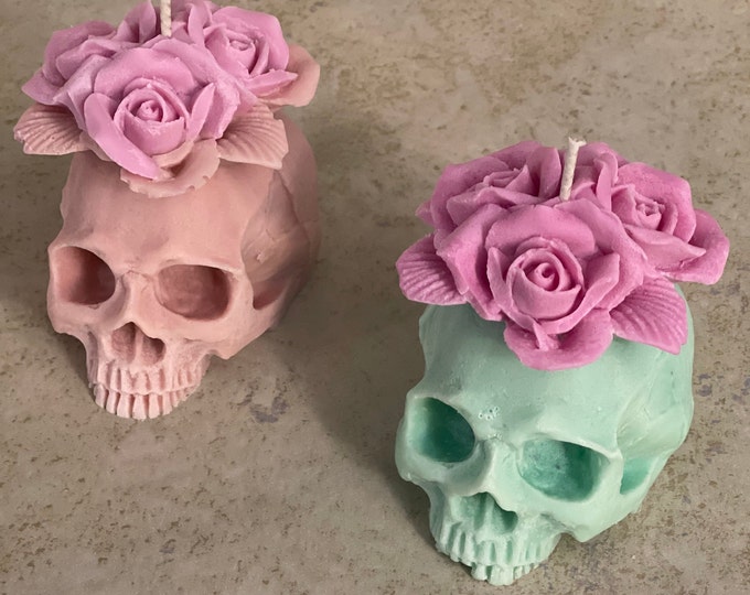 Sugar skull scented candle, Pastel skull candle wax handmade, Goth candle