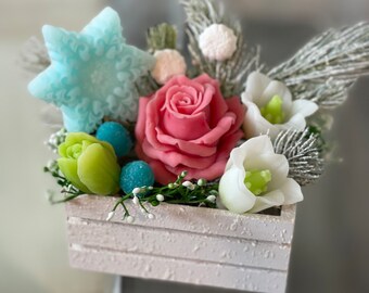 Christmas soap gift, Soap flower bouquet, Snowflake soap