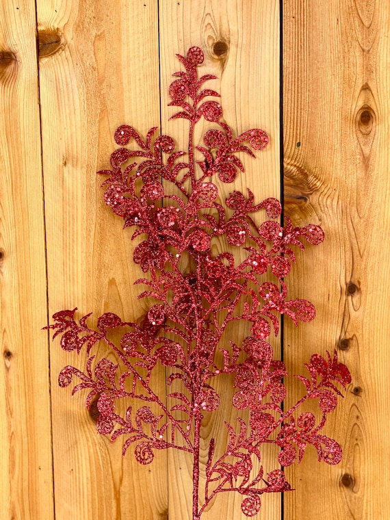Glitter Spray Glitter Leaf Spray Red Glitter Spray Wreath Etsy