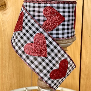 10 yards, 2.5 inch Wired ribbon, valentines gingham checked ribbon, ribbon for wreaths, wreath supplies, ribbon, plaid ribbon, heart ribbon