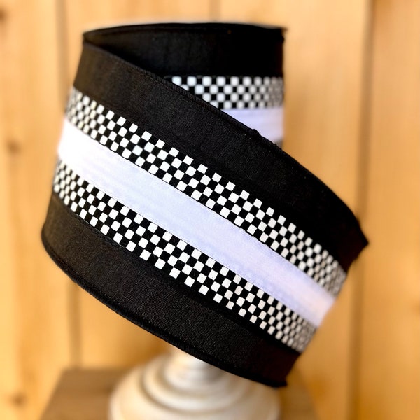 Black White Checkered Ribbon Etsy