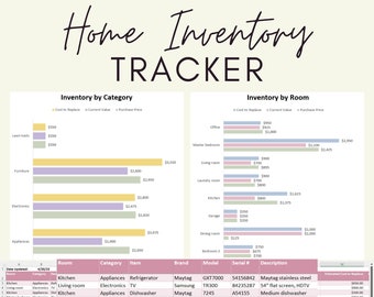 Home Inventory Spreadsheet, Household Inventory Tracker, Home Insurance Inventory