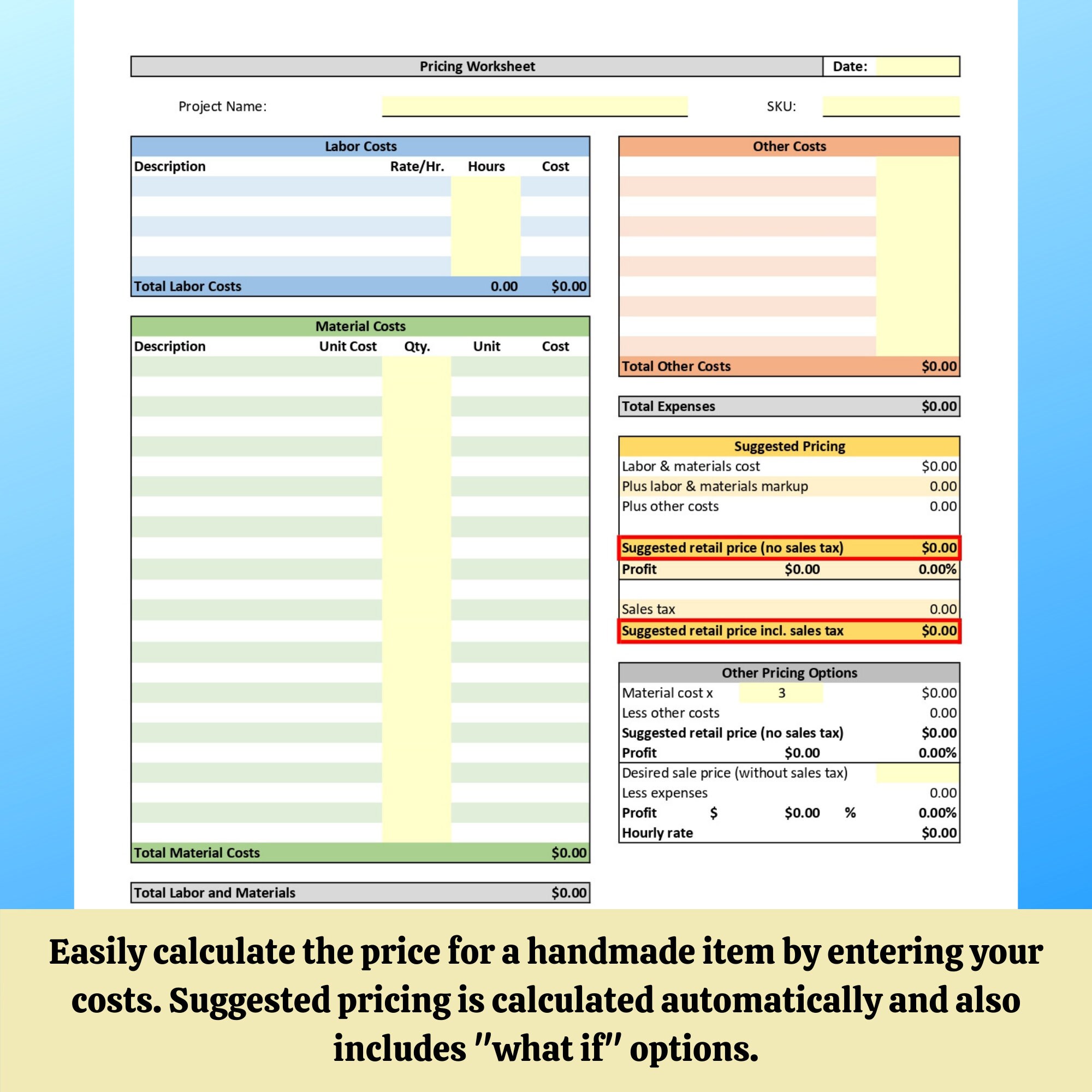 Handmade Item Pricing Worksheet Pricing Calculator Excel | Etsy