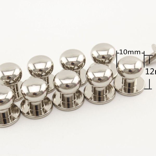 10 ensembles de 10mm Solid Brass tête ronde Button Studs Rivets Screwback Spots Slotted Screws Nail Rivet For Leather plus rapide