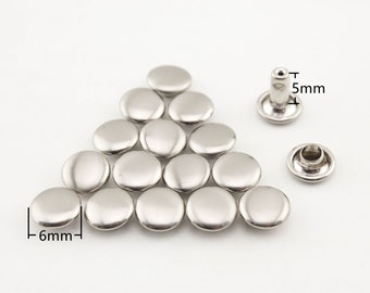 50 sets of 6mm flat double cap solid brass  rivets for leather Doll purse bag shoes clothing  Anti bronze Gold Nickel Gunmetal Dull nickel