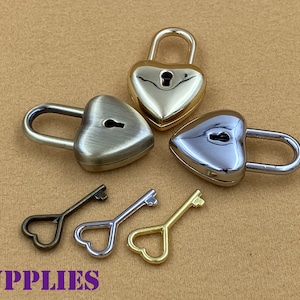 40mm x 25mm heart shape bag purse clutch pad lock and key necklace Charm making hardware Anti bronze Nickel  gold