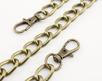 Cadena de aluminio de 120 cm (10 mm x 15 mm) para bolso, cartera, bolso de mano, correa de cadena, dorado claro, latón anticorrosivo, bronce metalizado.