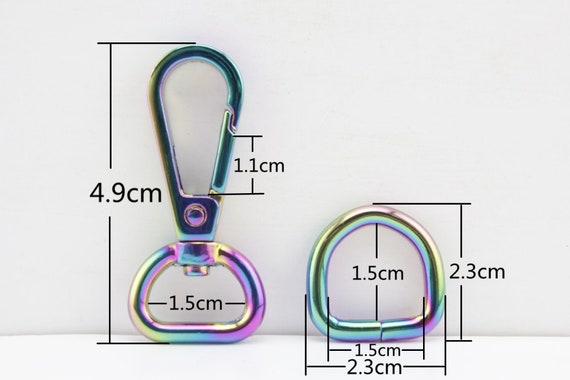 2 Sets of 5/8 Inch Rainbow Colorful Dog Leash Purse Snap Swivel Hooks and D  Rings for Bag Purse Dog Collarbag Clasp Replacement 