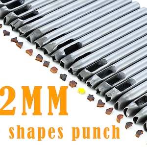 12 mm 20 forme in pelle punzonatrice per fori (cuore stella triangolo rombo ellisse gabbiano trifoglio quadrato goccia d'acqua ecc.)