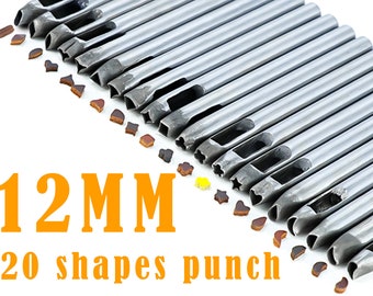 12 mm 20 vormen lederen vorm punch cutter Perforator (hart Ster Driehoek Ruit Ellips Meeuw Klaver Vierkant Waterdruppel enz.)