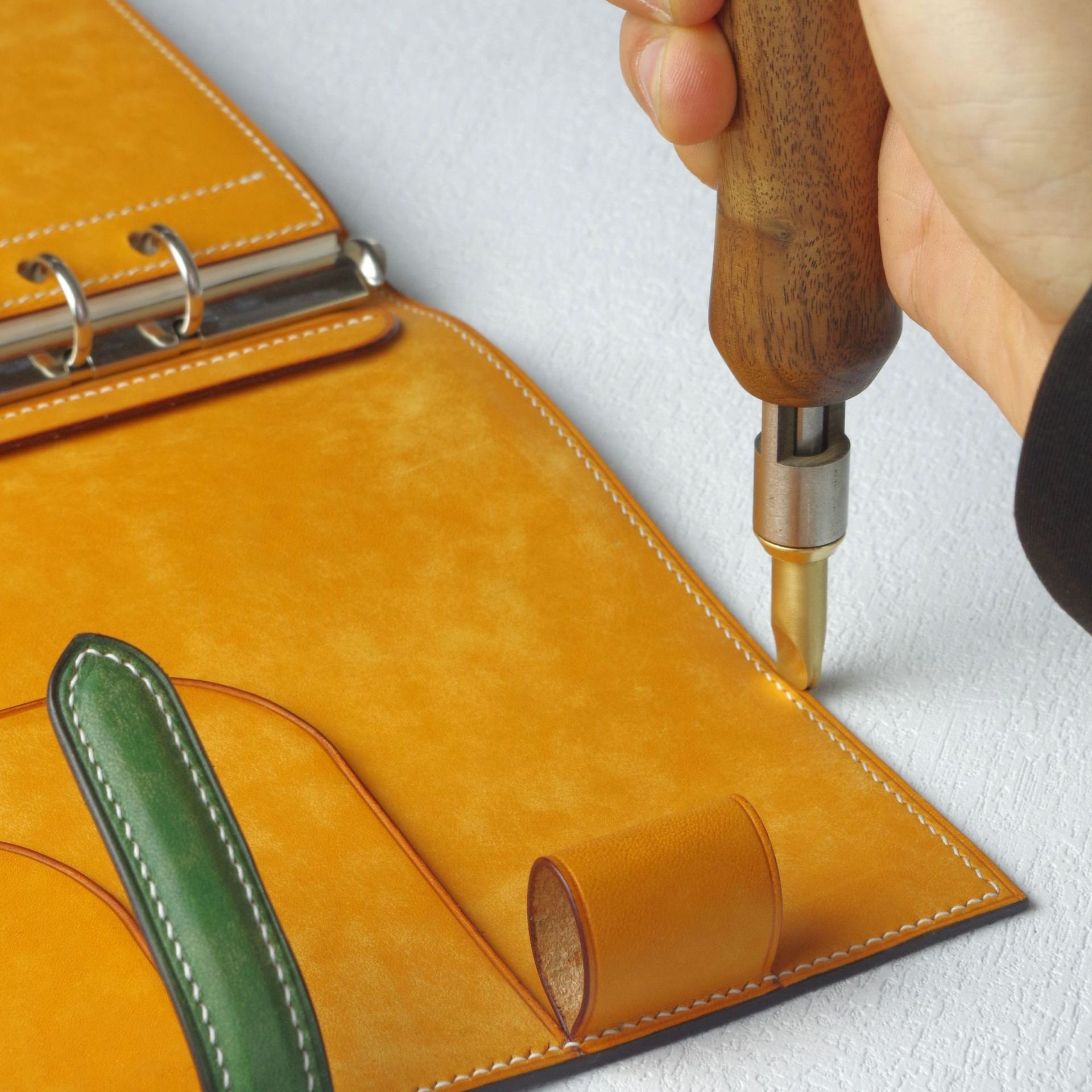 Kit Piegabordi Per Pelle Con 4 Teste In Ottone Intercambiabili 2-2.5-3-4 Mm – Attrezzo Fai Da Te Con Manico In Legno Di Sandalo, Per Sigillatura E Finitura Bordi - 4