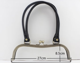 10 3/4 inch 27cm rectangle Emboss sew on bag purse pouch frame With  leather strap handles hardware supply Anti bronze