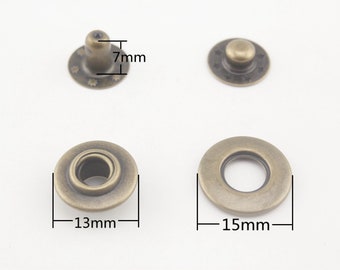 30 sets 13mm solid brass open ring snap fasteners Anti brass Gunmetal