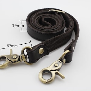 46.5 inch 118CM  Adjustable genuine leather  shoulder crossbody bag purse strap with hooks replacement Black Dark brown anti bronze hardware