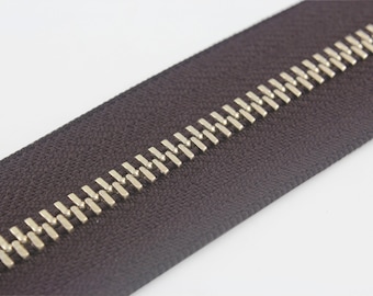 Tamaño 5# 5 mm metal latón macizo cremallera dientes dorados para bolso cortado a medida Azul oscuro Marrón oscuro