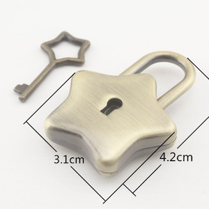 31mm x 42mm Star shape bag purse clutch pad lock and key necklace Charm making hardware Nickel