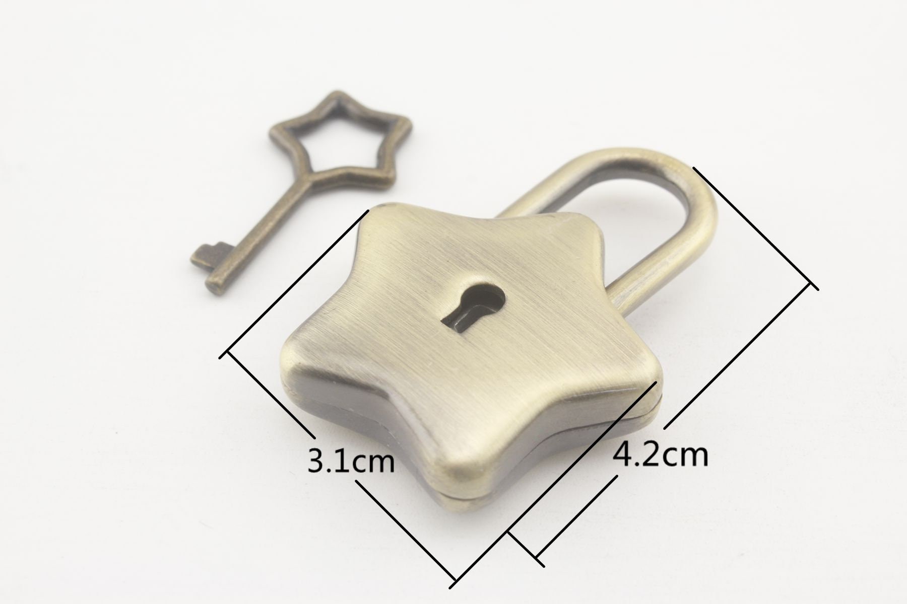 Star Lock and Key Charm: Nickel Purse Bag Hardware (31mm X 42mm