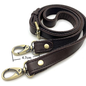 46.5 inch 118CM  Adjustable genuine leather  shoulder cross body bag purse strap with hooks replacement Dark with bronze hardware
