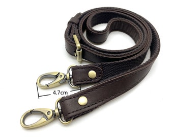 46.5 inch 118CM  Adjustable genuine leather  shoulder cross body bag purse strap with hooks replacement Dark with bronze hardware