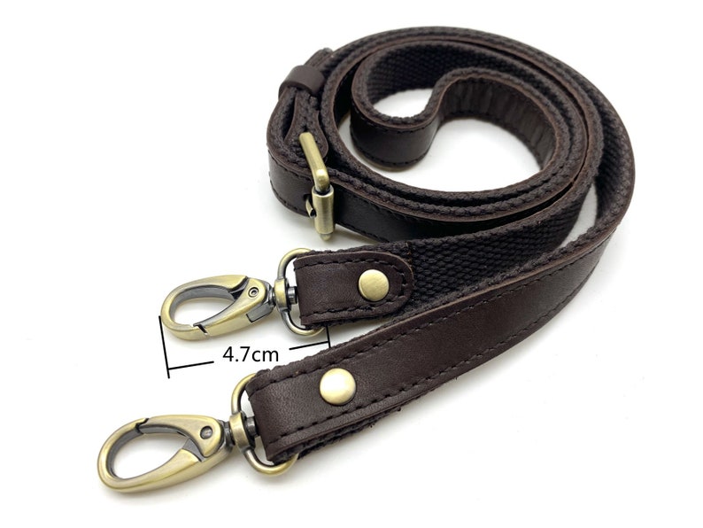 46.5 inch 118CM Adjustable genuine leather shoulder cross body bag purse strap with hooks replacement Dark with bronze hardware