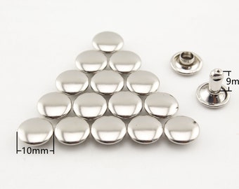 10mm Double Flat Cap Solid Brass Rivets: Nickel, Bronze, Gunmetal